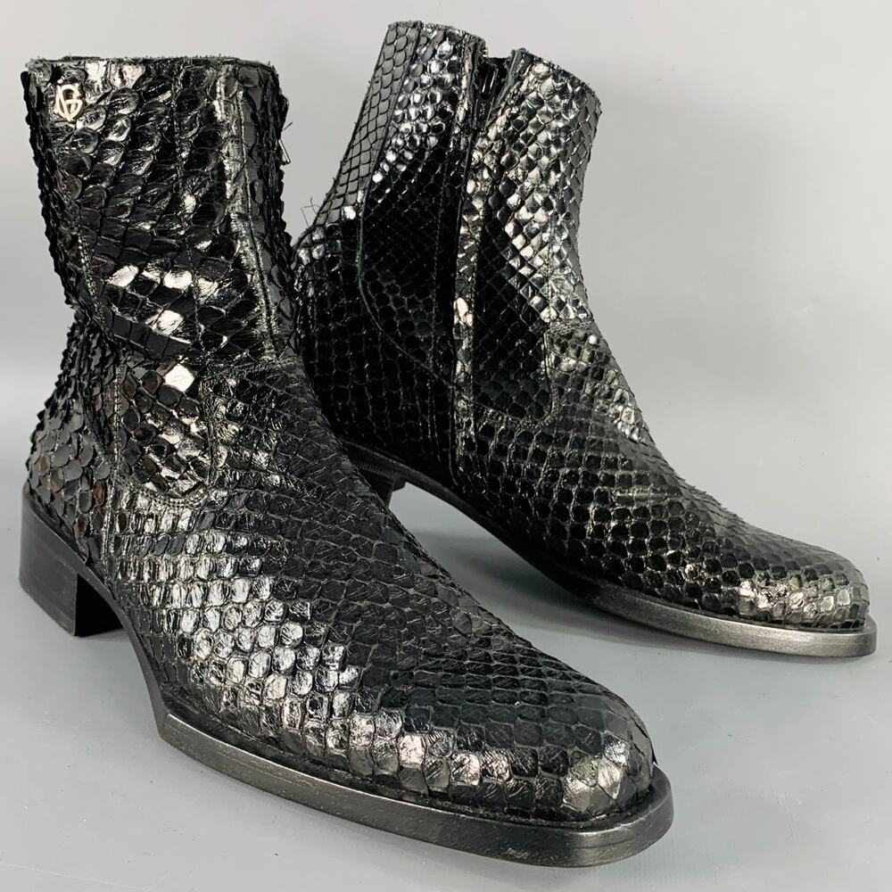 GIANNI VERSACE Size 8 Black Python Leather Side Zipper Ankle Boots